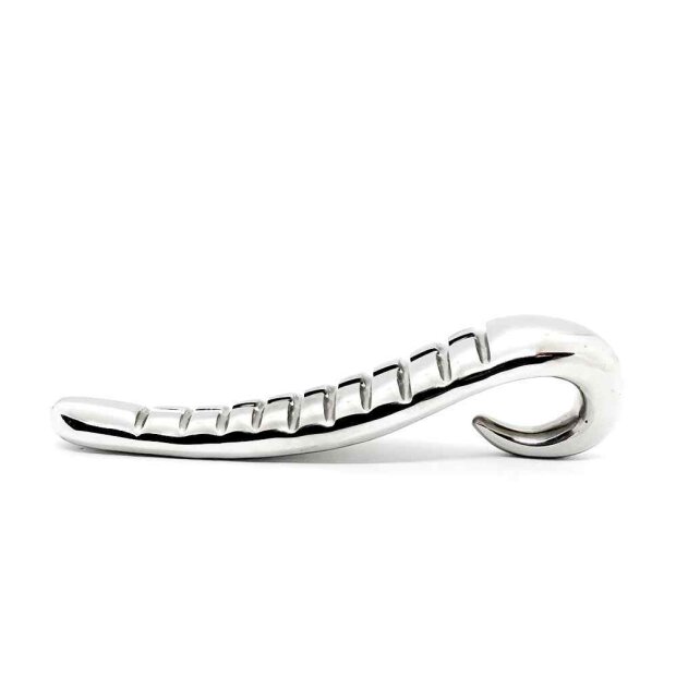 Black Label Devils Tongue Metalldildo Silber 18 cm