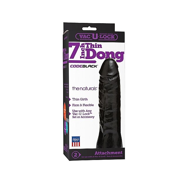 Doc Johnson CodeBlack Thin Dong The Naturals Vac-U-Lock Dildo Schwarz 18 cm