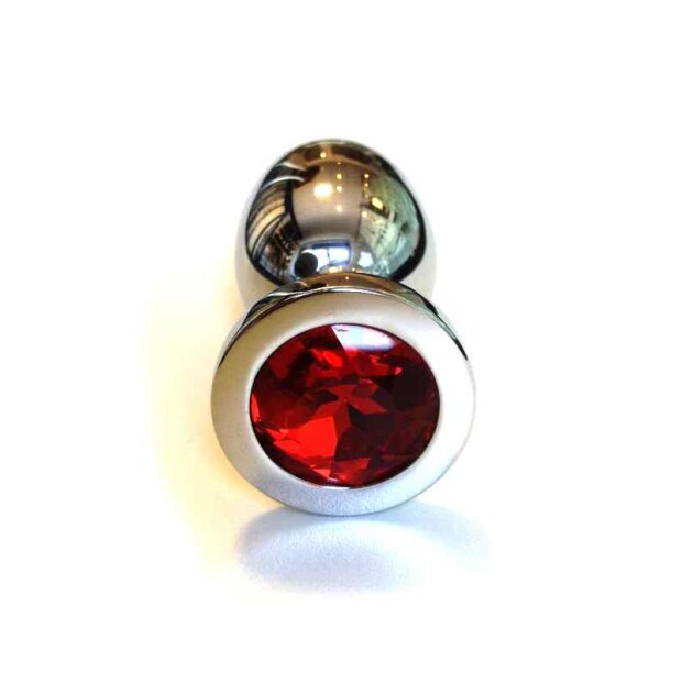 Kiotos Steel Jewel Buttplug Large Red Analplug Silber ⌀ 3,7 cm
