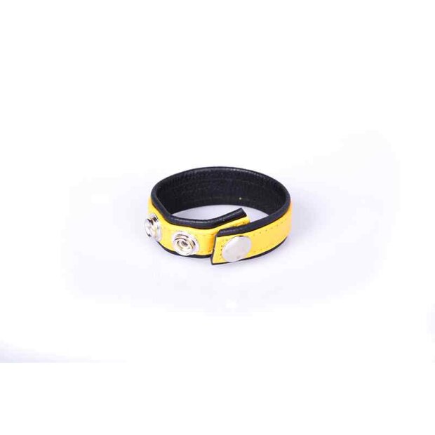 Rainbow Leather Cock Strap Black & Yellow