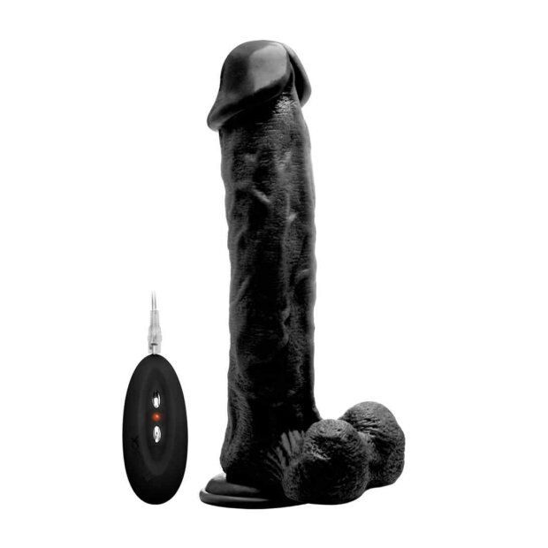 Vibrating Realistic Cock - 11" - With Scrotum - Black