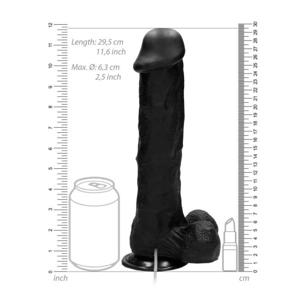Vibrating Realistic Cock - 11" - With Scrotum - Black