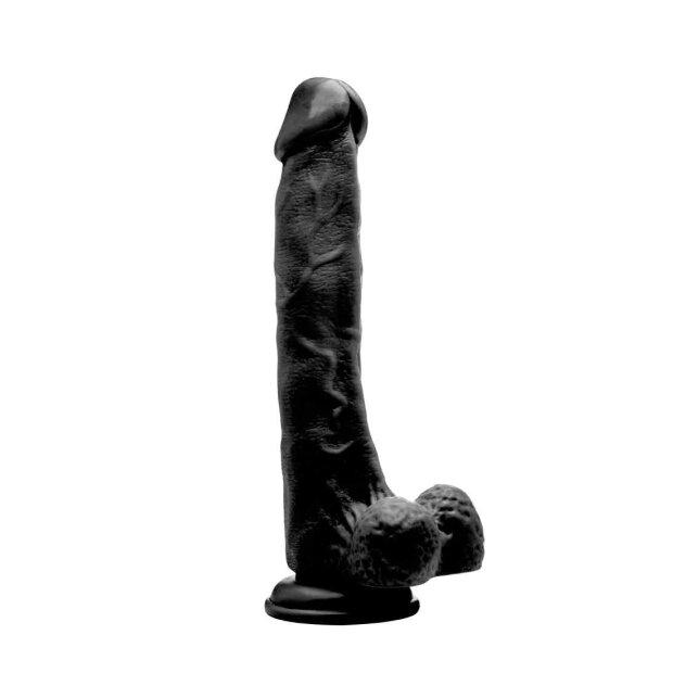 Realistic Cock - With Scrotum - Black 25,5 cm