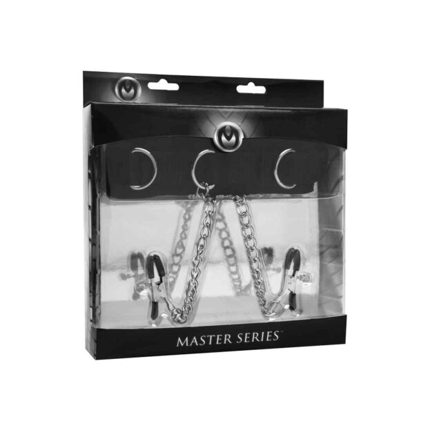 XR Brands Master Series Submission Collar Halsband mit Nippelklemmen Schwarz