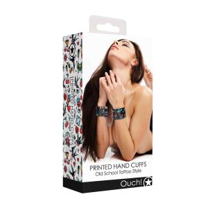 Printed Hand Cuffs - Old School Tattoo Style - Black