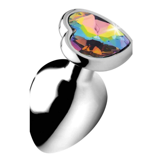 Booty Sparks Rainbow Prism Heart Anal Plug - Large - Silver 4,3 cm
