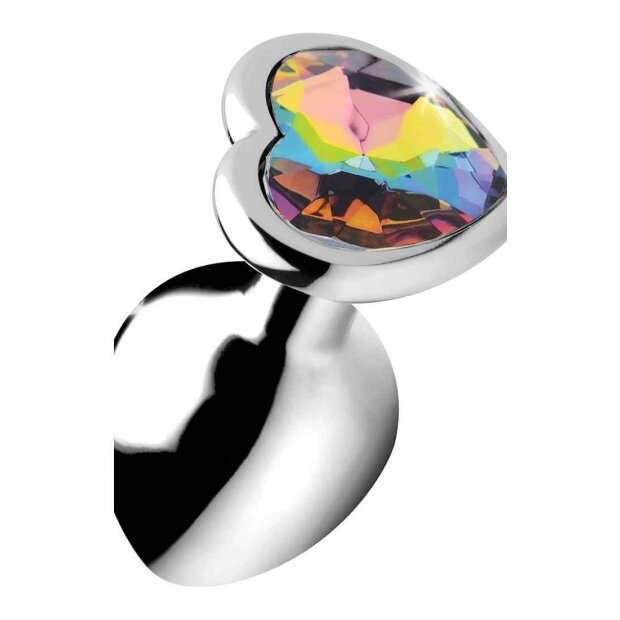 Rainbow Prism Heart Anal Plug - Medium - Silver