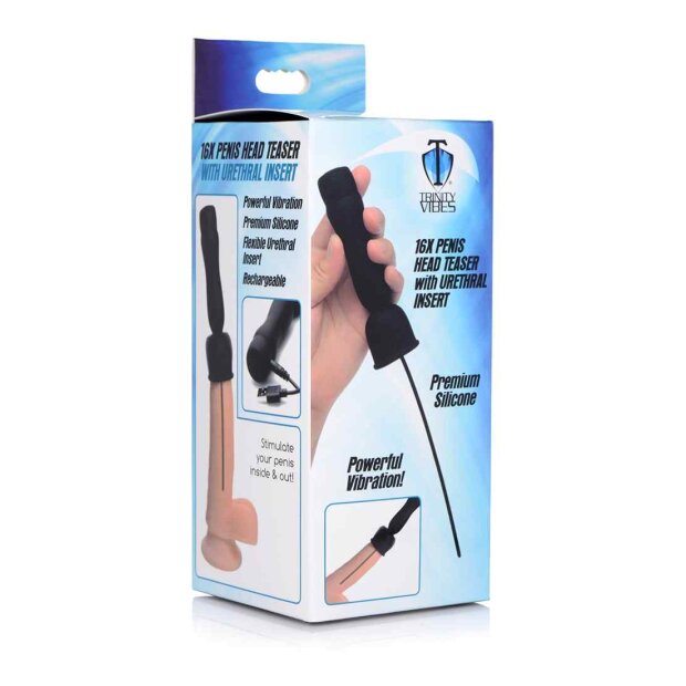 16X Penis Head Teaser with Urethral Sound - Black