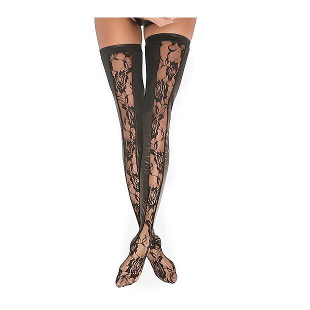 Lace & Wetlook Tights - Black - OS