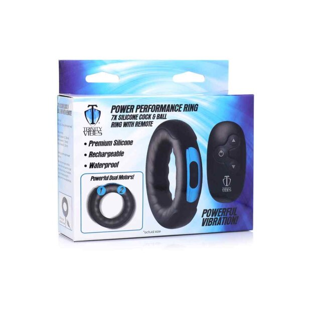 XR Brands Trinity Vibes Remote Control Silicone Cock Ring Vibration Schwarz ⌀ 4,8 cm