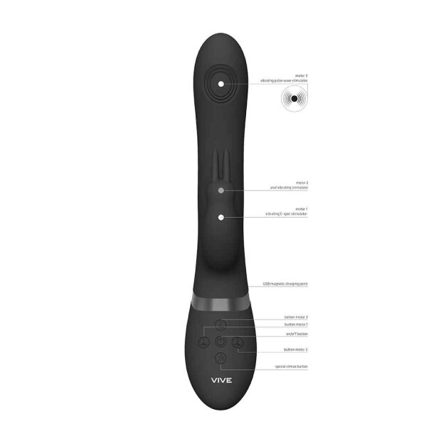 Rini Pulse Wave & Vibrating Double Penetration Rabbit Black