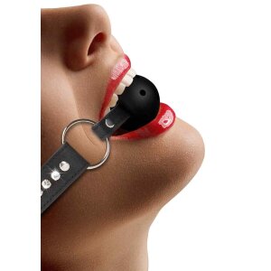 Breathable Ball Gag - with Diamond Studded  Straps - Black