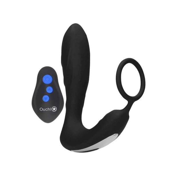 Ouch! E-stim & Vibr Butt plug with Cockring and Remote - Black