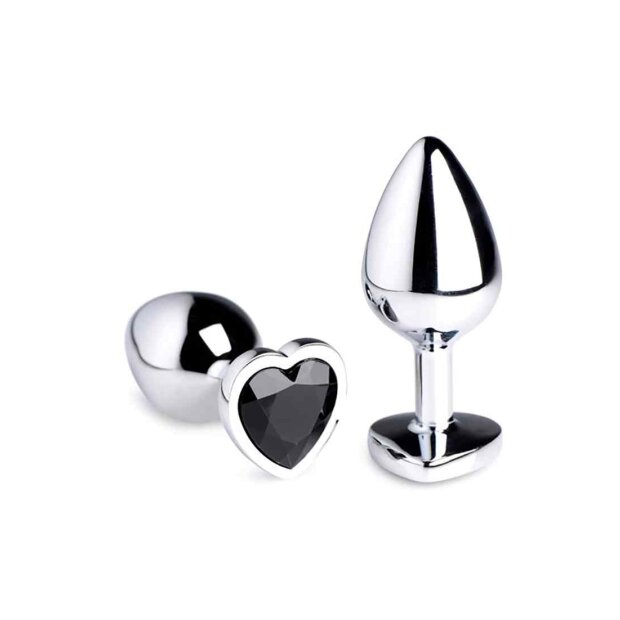XR Brands Booty Sparks Black Heart Gem Anal Plug Medium Silber ⌀ 3,4 cm