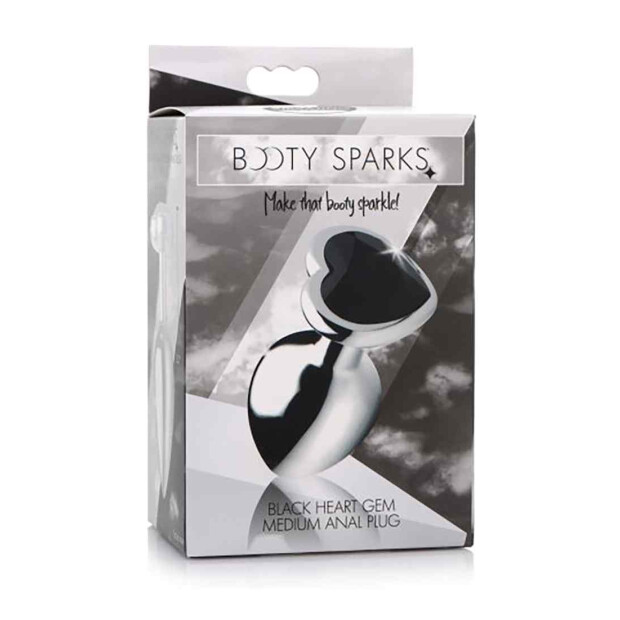 XR Brands Booty Sparks Black Heart Gem Anal Plug Medium Silber ⌀ 3,4 cm