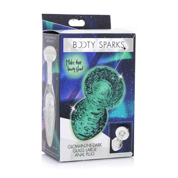 XR Brands Booty Sparks Glow-In-The-Dark Glass Anal Plug Large Transparent ⌀ 3,5 cm