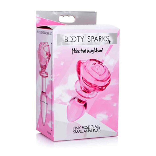 Glass Small Anal Plug - Pink Rose