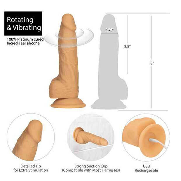 Naked Addiction Rotating & Vibrating Dong with Remote Caramel 20 cm