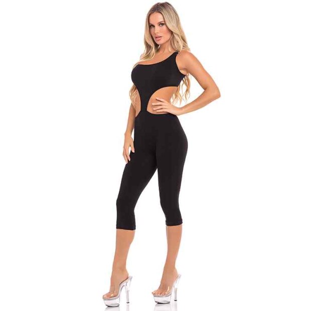 Eingeschnittener Catsuit mit einer Schulter schwarz S - 4XL