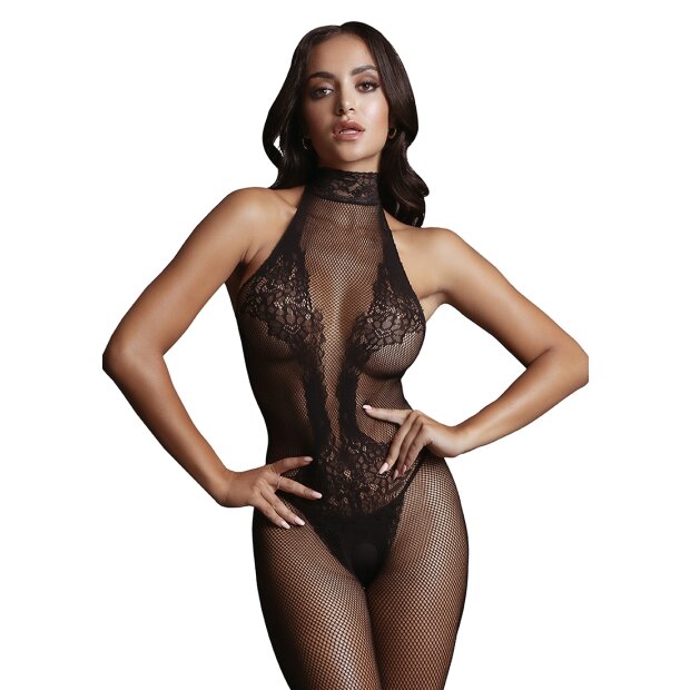 Fishnet And Lace Bodystocking Black One Size - Queen Size