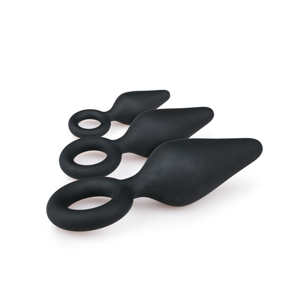 EasyToys Black Buttplugs With Pull Ring Set Analplugs Schwarz 3 Teilig