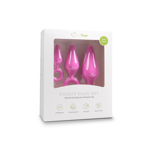 EasyToys Pink Buttplugs With Pull Ring Set Analplugs Pink 3 Teilig
