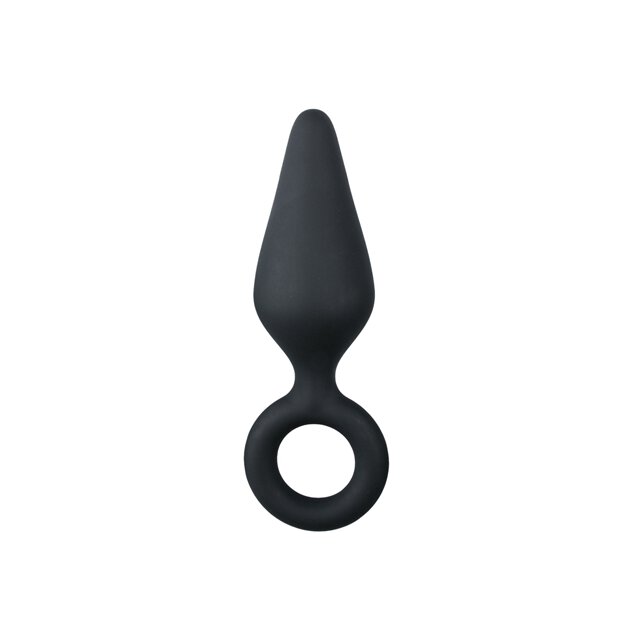 Black Buttplugs With Pull Ring Medium