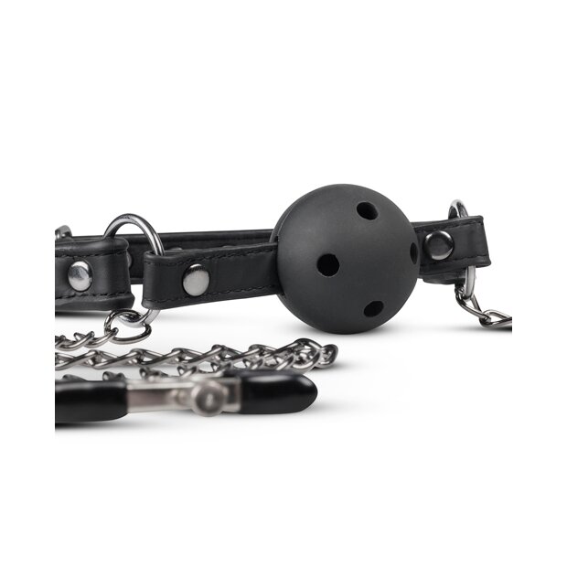 Open Ball Gag With Nipple Clamps