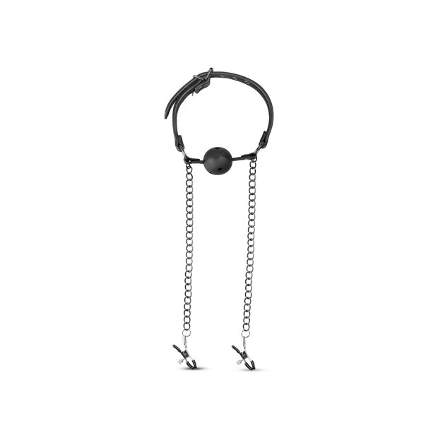 Open Ball Gag With Nipple Clamps