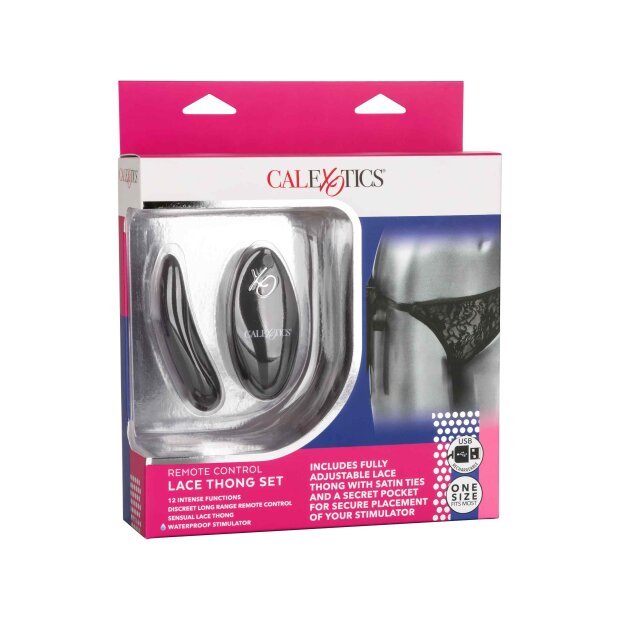 CalExotics Remote Control Lace Thong Set Vibrator Schwarz 7,5 cm ⌀ 2 cm