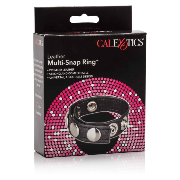 CalExotics Leather Multi-Snap Ring Black Penisring Schwarz