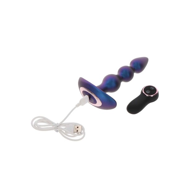 The Bold Beaded Vibrating Anal Plug Blue Metallic
