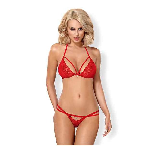 Obsessive Bra and Thong Red S - XL