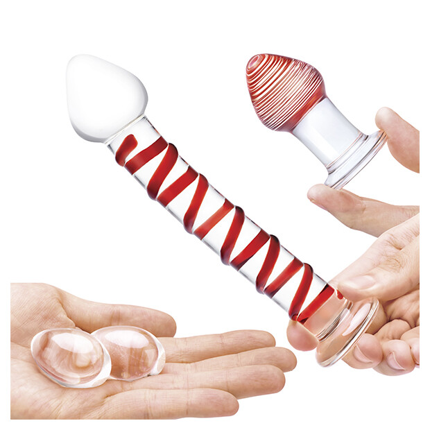 Glas Mr. Swirly 4 pc Set with Glass Kegel Balls & Butt Plug