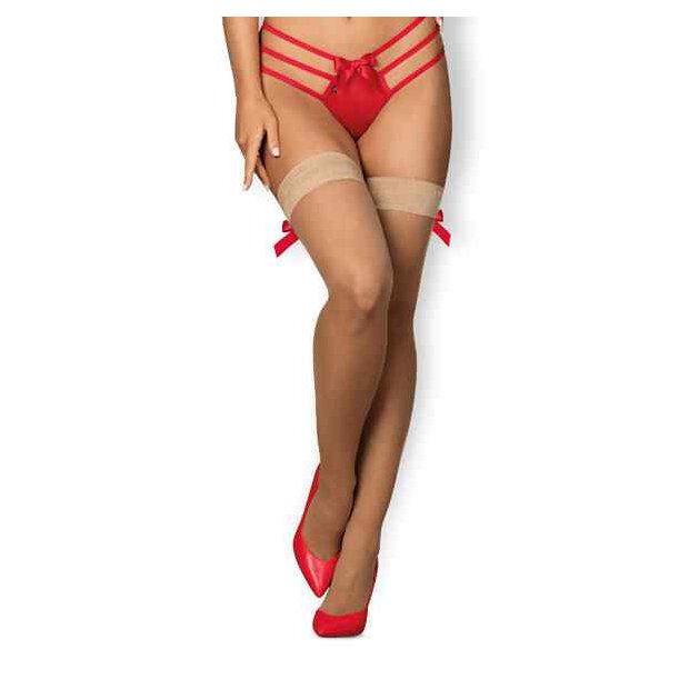 Obsessive Stay Up Stockings Beige Red Seam/ Bow S - XL