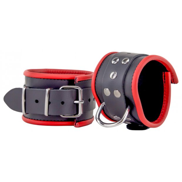 Leather Ankle Cuffs Black-Red