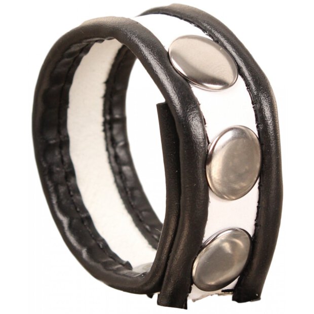 Leather Cockring - Black/White- 3 Press Studs