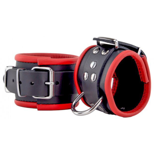 Leather Handcuffs For Wrists Black-Red