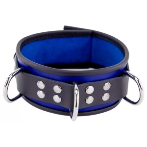 Leather Necklace - 3 D-rings - Blue/Black