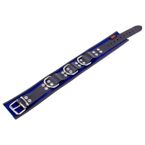 Leather Necklace - 3 D-rings - Blue/Black