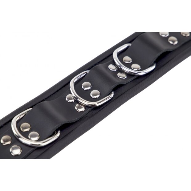 Leather Necklace 3 D rings Black