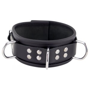 Leather Necklace 3 D rings Black