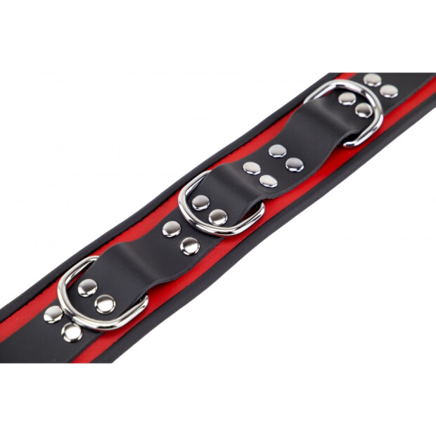 Leather Necklace 3 Rings D Red-Black