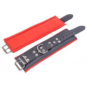 Padded Leather Wrist Cuffs Black-Red