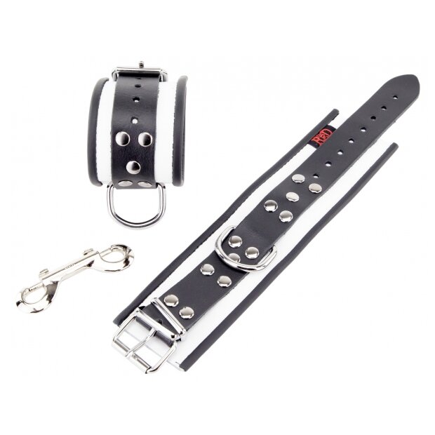 White-Black Leather Handcuffs