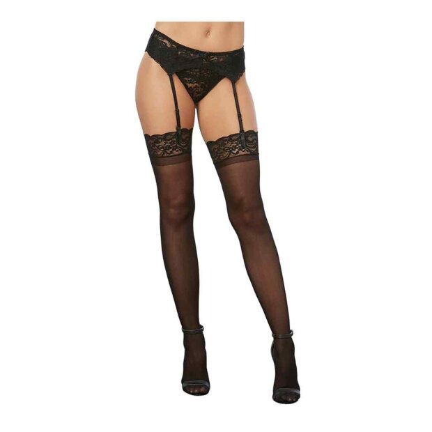 Sheer thigh highs w lace topblack One Size - Queen Size