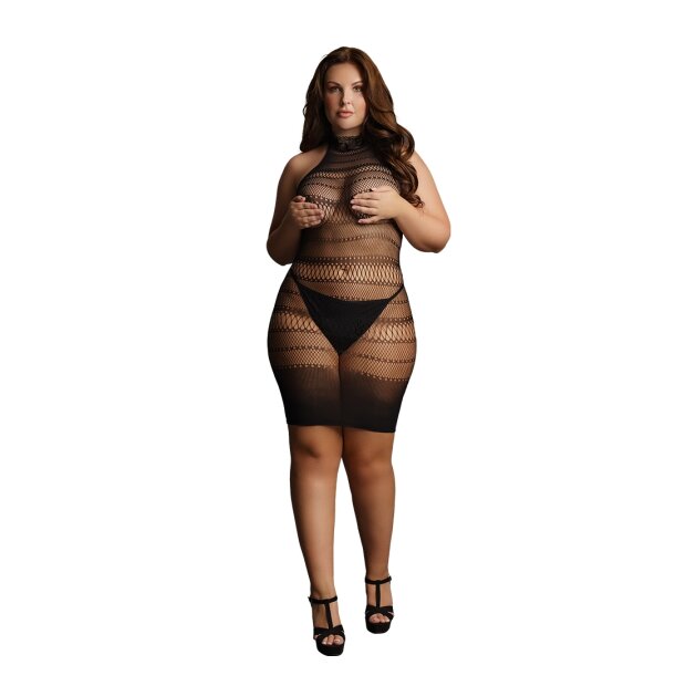 High Lace Neck Net Mini Dress 2XL - 5XL