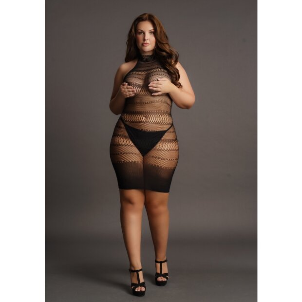 High Lace Neck Net Mini Dress 2XL - 5XL