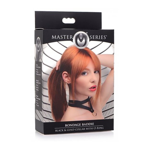 Bondage Baddie Collar w/ O-Ring - Black & Gold