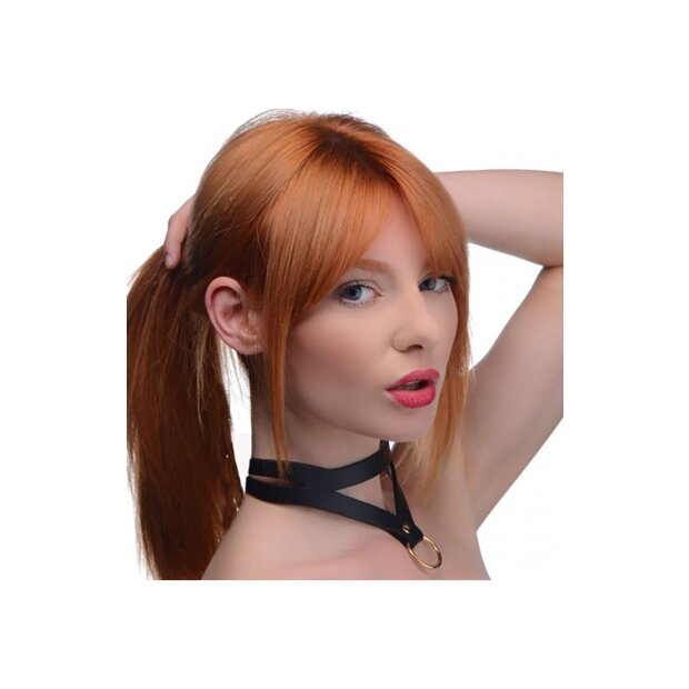 Bondage Baddie Collar w/ O-Ring - Black & Gold